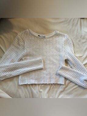 White Open-Knit Long Sleeve Top - Unbranded